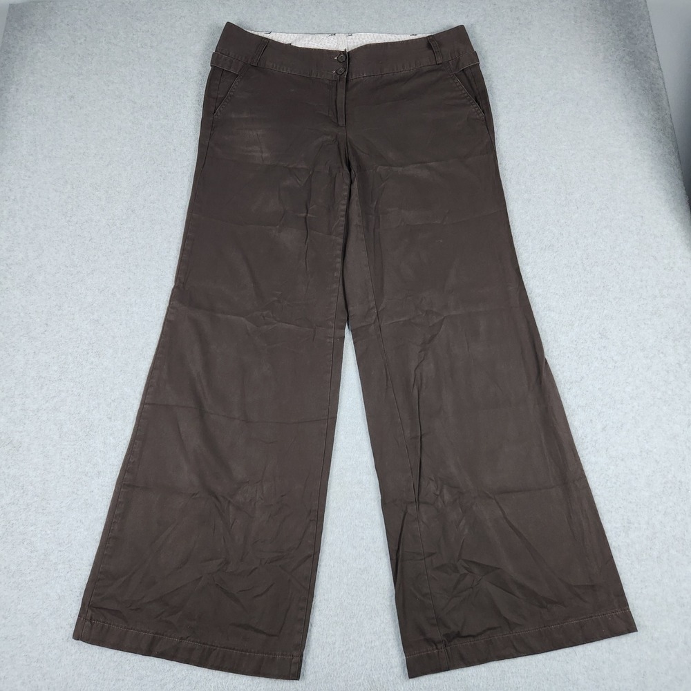 Lands' End Trousers Pants Womens 12 Brown Cotton Casual High Waisted Wide Leg